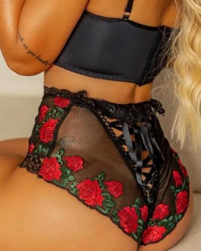 Lace Floral Exotic Sets 2PCS Women's Sexy Bra Brief Set