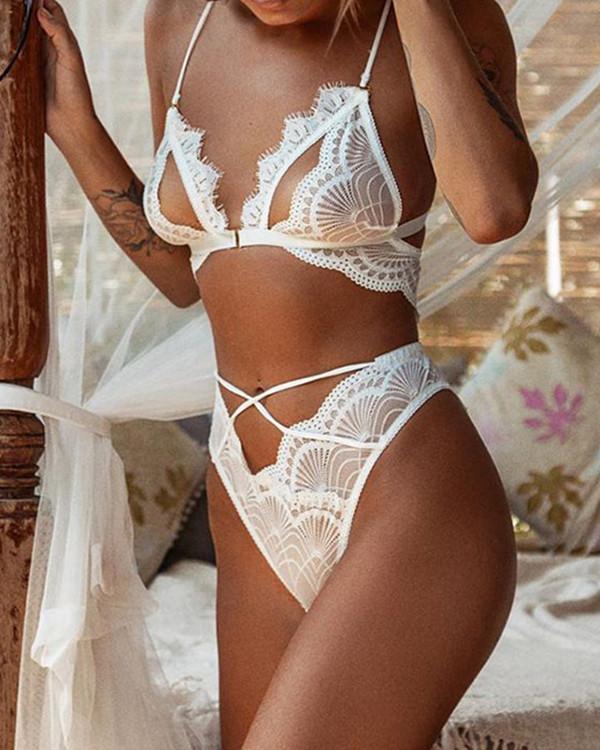 Eyelash Lace Spaghetti Strap Lingerie Sets