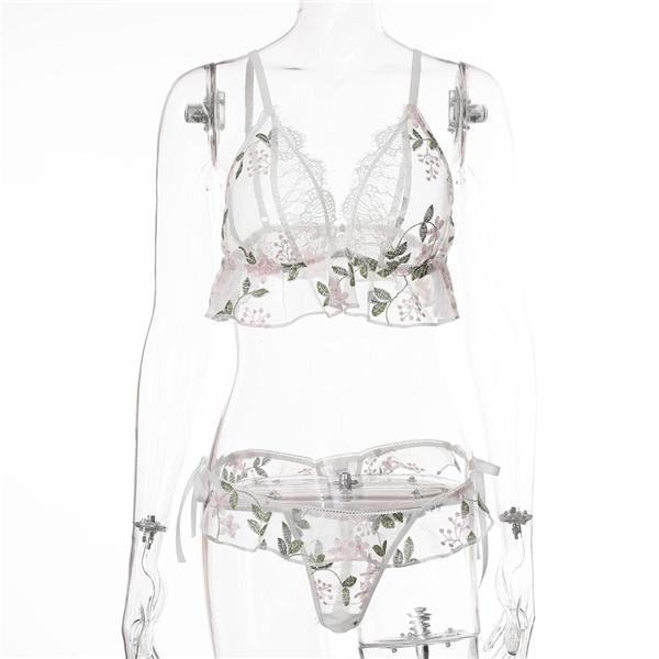 Flower Lace Detail Bralette & Panties Set