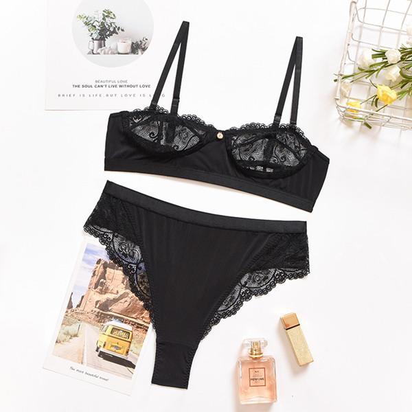 Black Sexy Lace Detail Bralette & Panties Set