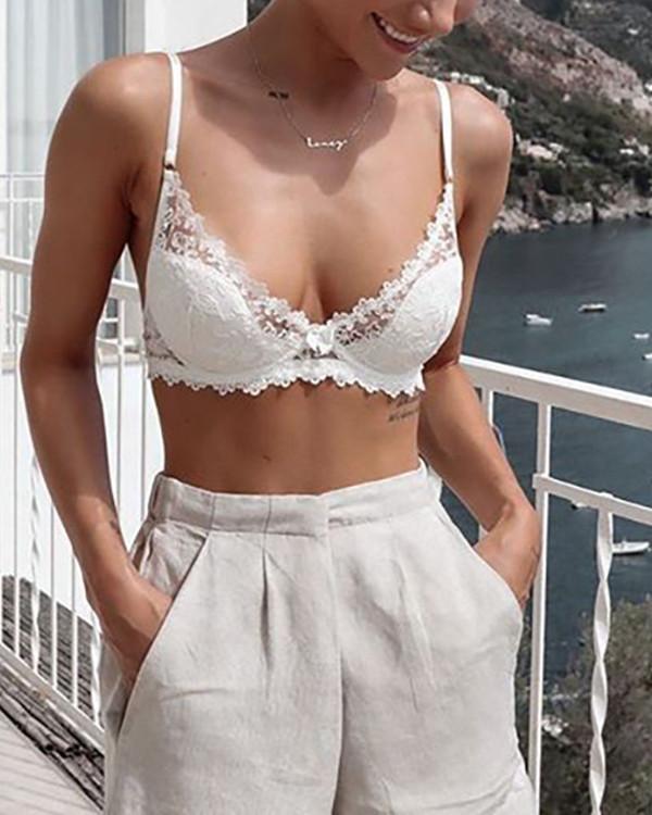 Sexy White Lace Detail Bralette & Panties Set