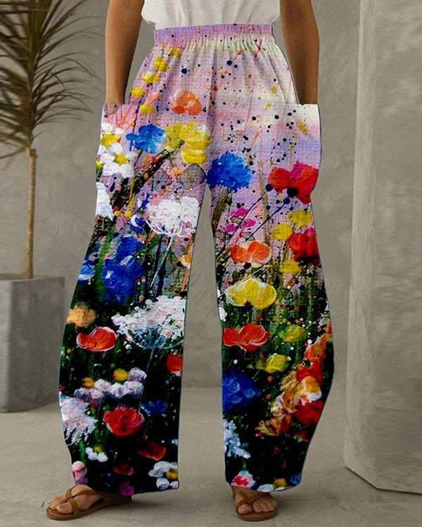 Floral Print Retro Casual Loose Pants S-5XL