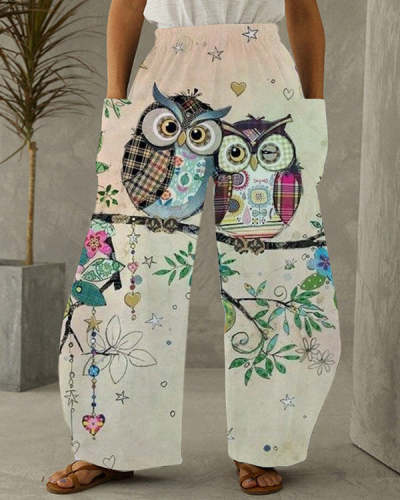 Owl Print Vintage Track Pants S-5XL