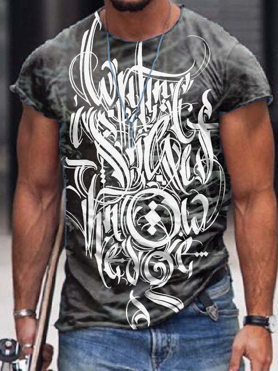 Men's Gothic Text Print Casual Short Sleeve Print T-Shirt
