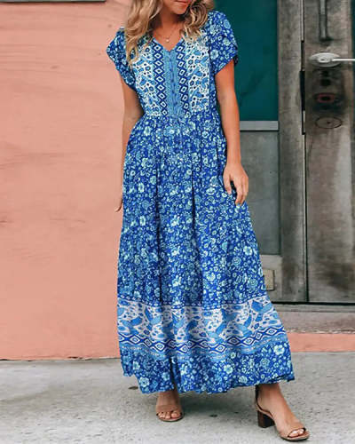 Casual Vintage Boho Print Dress