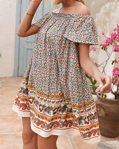 Cropped Off-the-shoulder Mini Boho Floral Dress