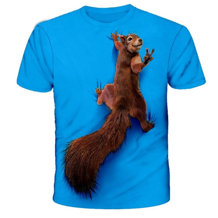 3D Graphic Printed Short Sleeve Shirts Squirrel