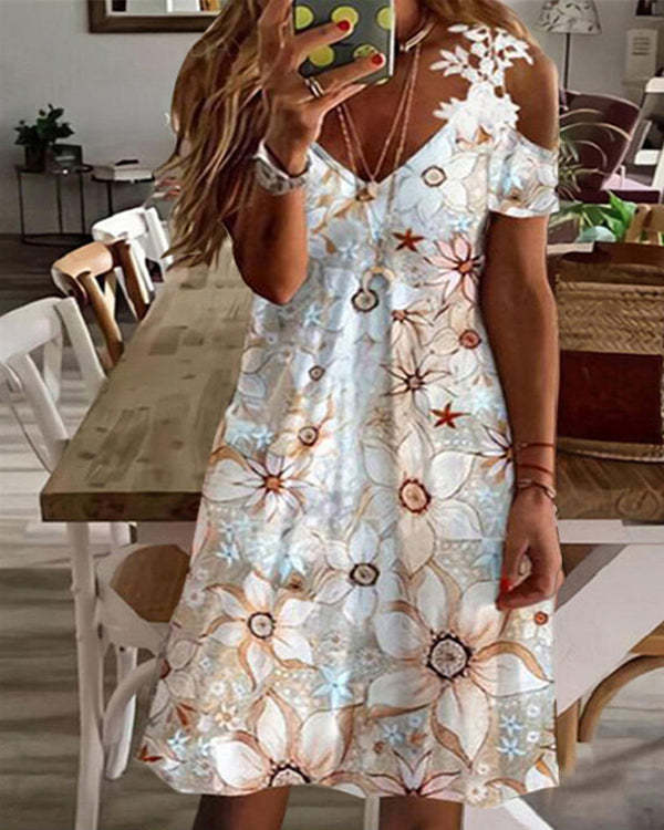 US$ 27.99 - Printed V-Neck Lace Off-the-Shoulder Sexy Dress - www ...