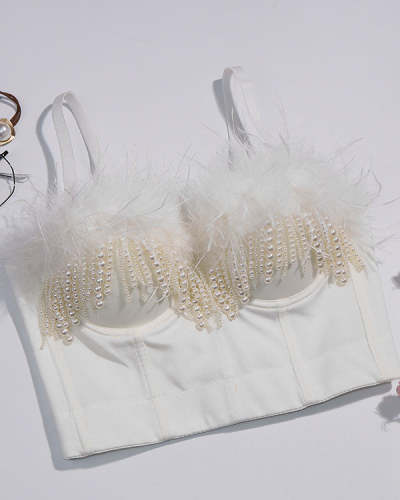Sexy Feather Pearl Fringe Outer Bra