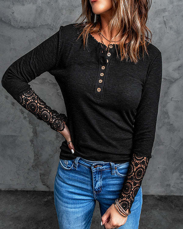 New Solid Color Buttoned Long-sleeve Knitted Top