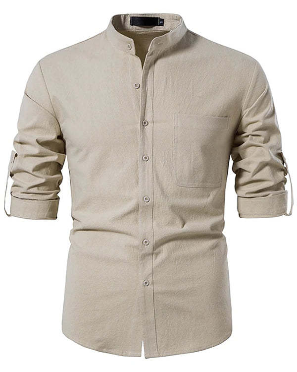 Men's Stand Collar Casual Patchwork Long Sleeve Top