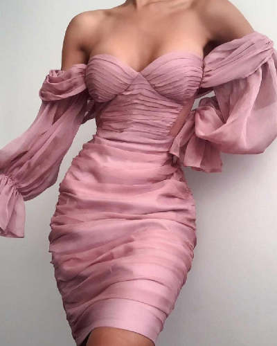 Corset Off-Shoulder Long Sleeve Party Short Dress