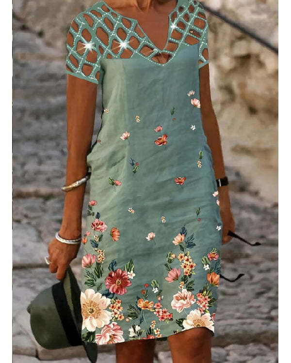 US$ 40.99 - Off The Shoulder Printed V Neck Dress - www.tangdress.com