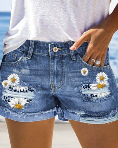 Summer Denim Print Shorts Pants