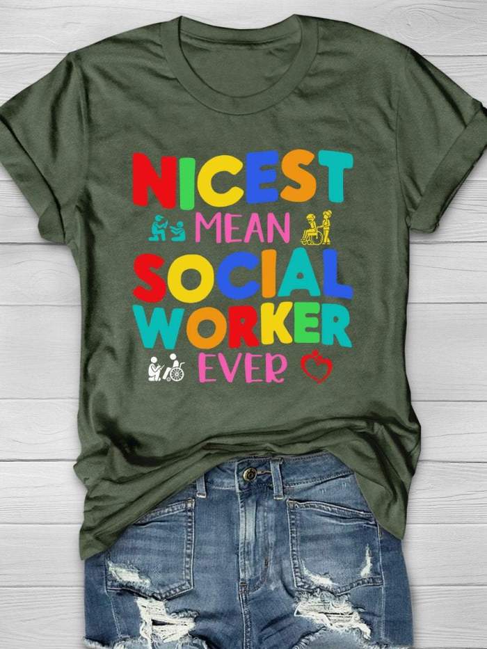 Nicest Mean Social Worker Ever Print Short Sleeve T-shirt