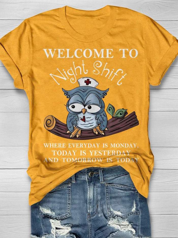 Welcome To Night Shift Nurse Print Short Sleeve T-shirt