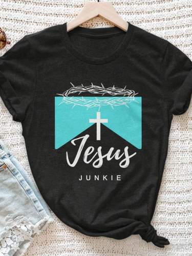 Jesus Junkie Print Short Sleeve T-shirt
