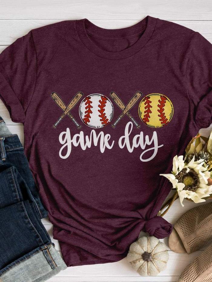 XOXO Baseball Softball Gameday Print Short Sleeve T-shirt