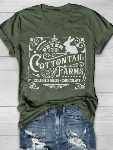 Peter Cottontail Farms Colored Eggs Chocolate Print Short Sleeve T-shirt