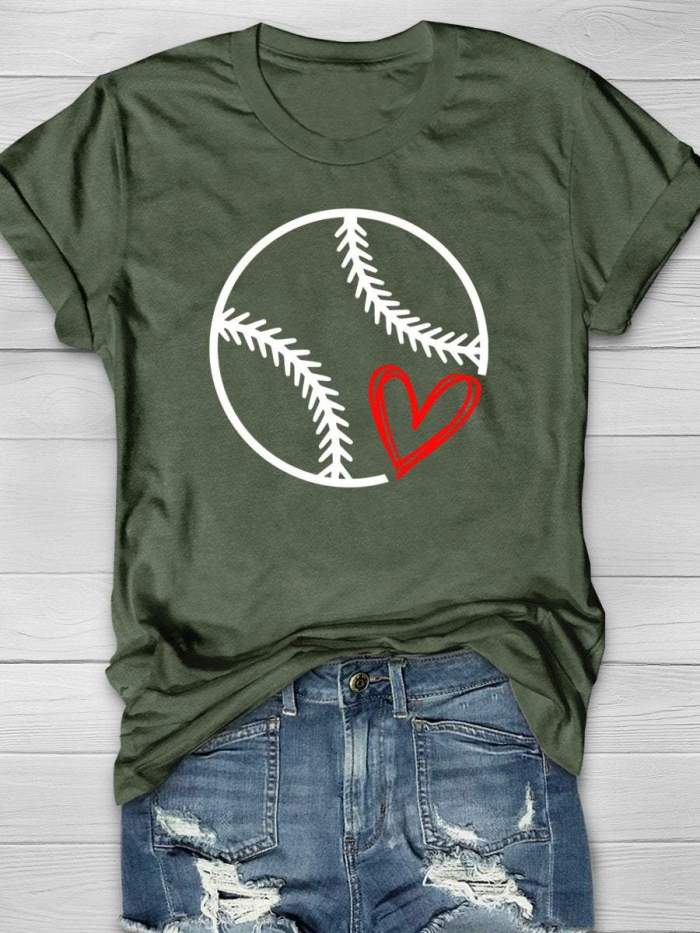 Baseball Love Print Short Sleeve T-shirt