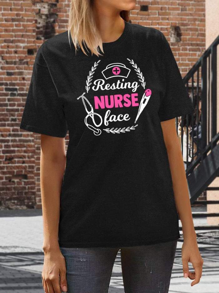 Resting Nurse Face Print Short Sleeve T-shirt