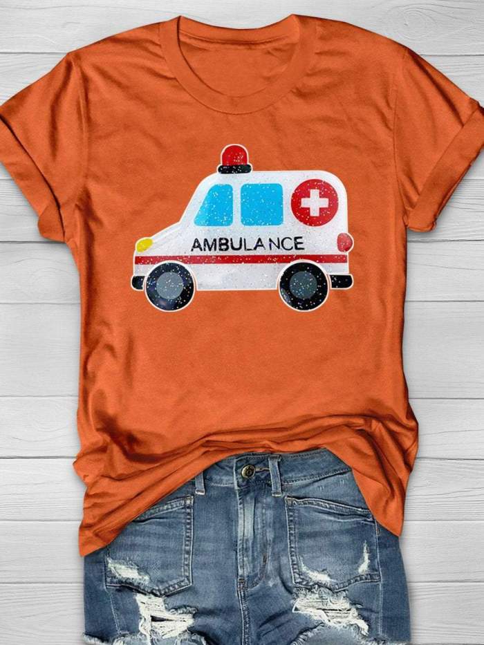 Ambulance Emergency Nurse Print Short Sleeve T-shirt