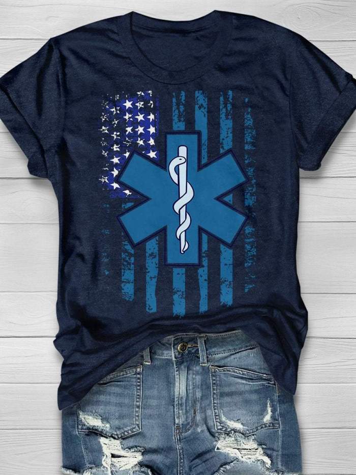 Flag Emergency Medical Services Print Short Sleeve T-shirt