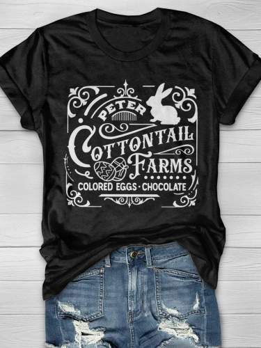 Peter Cottontail Farms Colored Eggs Chocolate Print Short Sleeve T-shirt