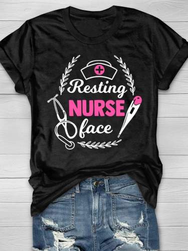 Resting Nurse Face Print Short Sleeve T-shirt