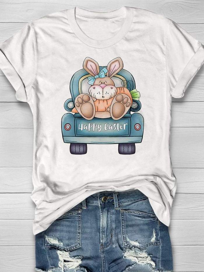 Happy Easter Truck Print Short Sleeve T-shirt