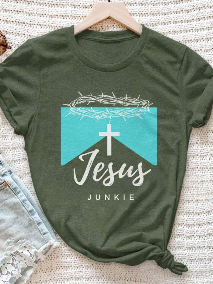 Jesus Junkie Print Short Sleeve T-shirt