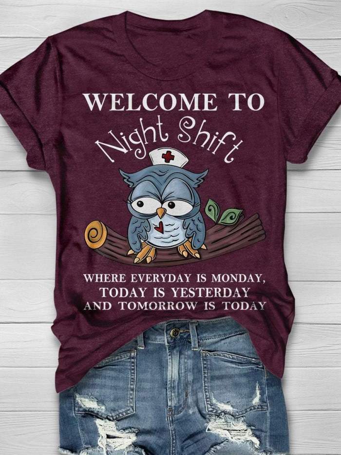 Welcome To Night Shift Nurse Print Short Sleeve T-shirt