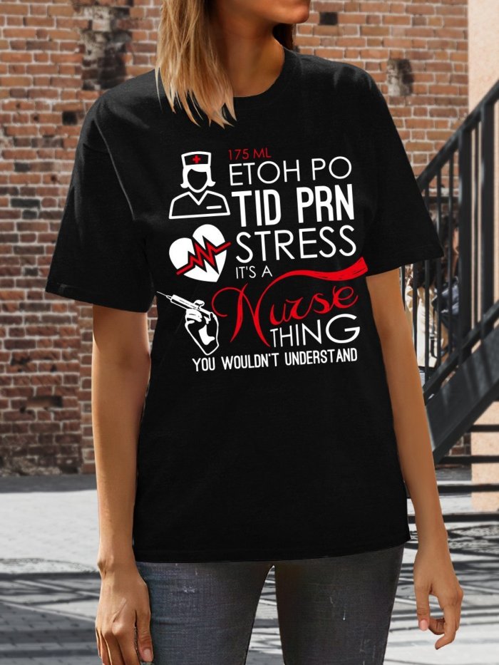 Funny Nurse Print Short Sleeve T-shirt