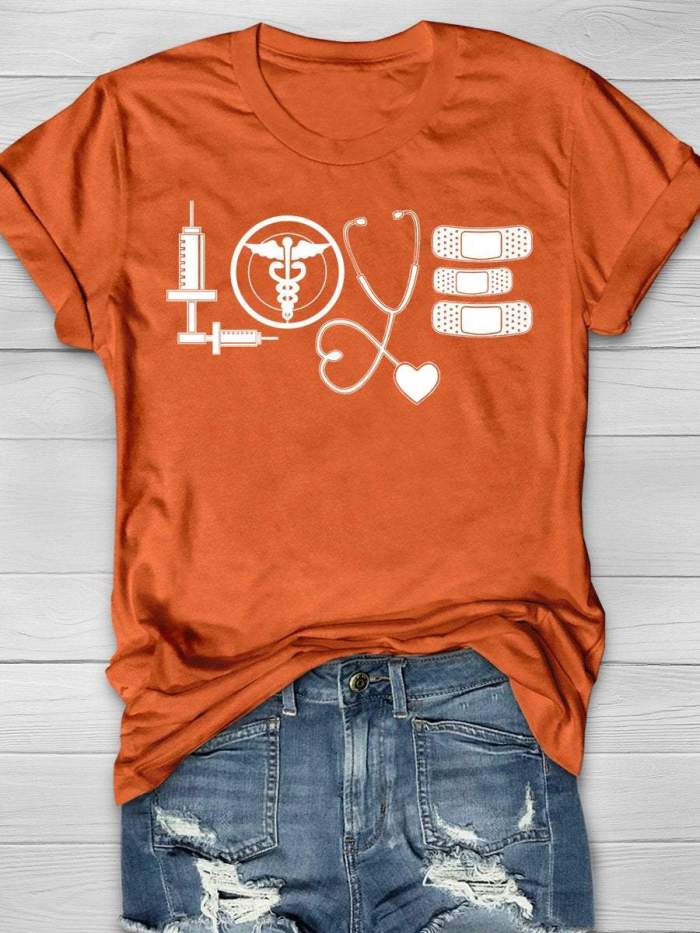 Love Nurse Life Print Short Sleeve T-shirt