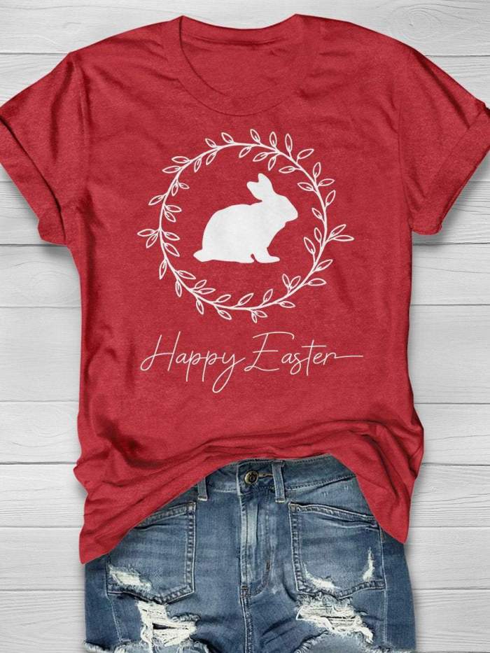 Happy Easter Print Short Sleeve T-shirt