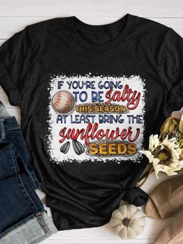 Salty Sunflower Seeds Baseball Print Short Sleeve T-shirt