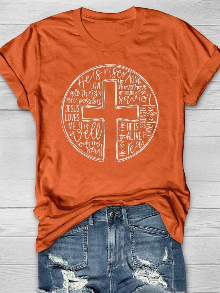 He Is Risen Happy Easter Print Short Sleeve T-shirt