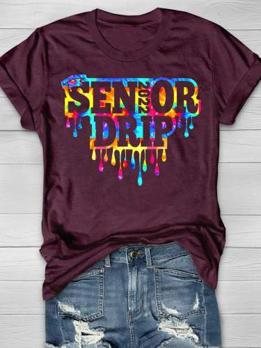 2022 Senior Drip Print Short Sleeve T-shirt