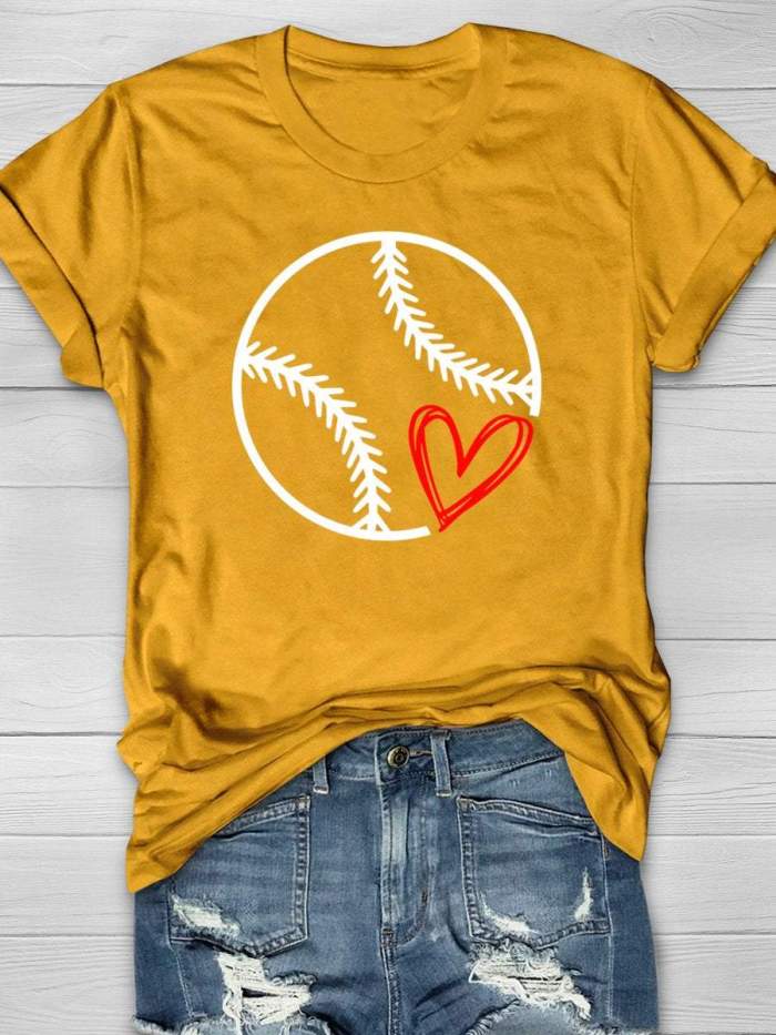 Baseball Love Print Short Sleeve T-shirt