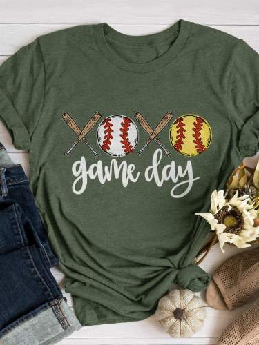 XOXO Baseball Softball Gameday Print Short Sleeve T-shirt