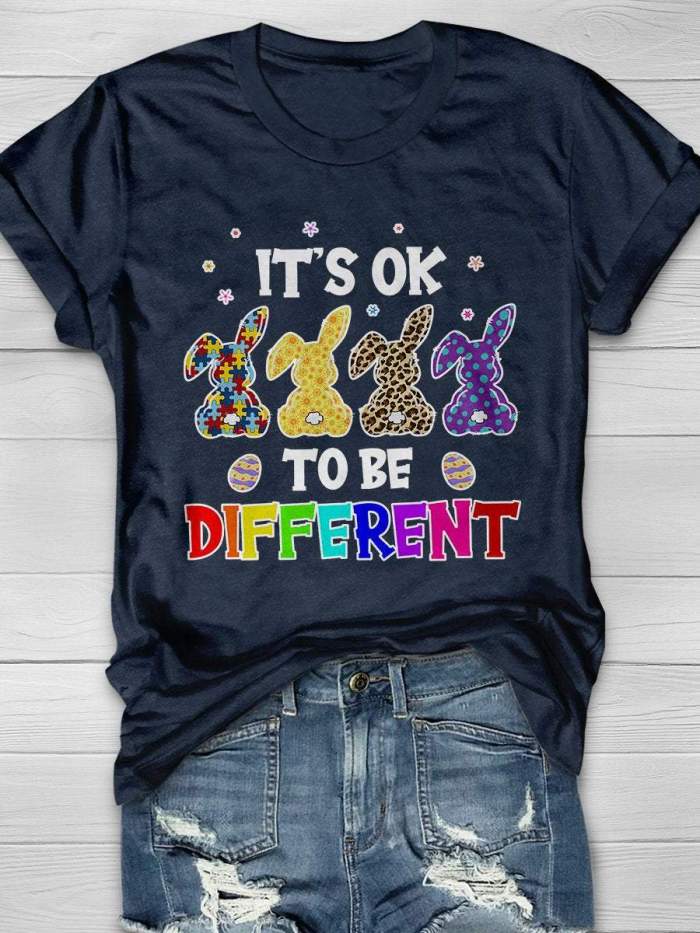 Easter Autism Ok To Be Different Print Short Sleeve T-shirt