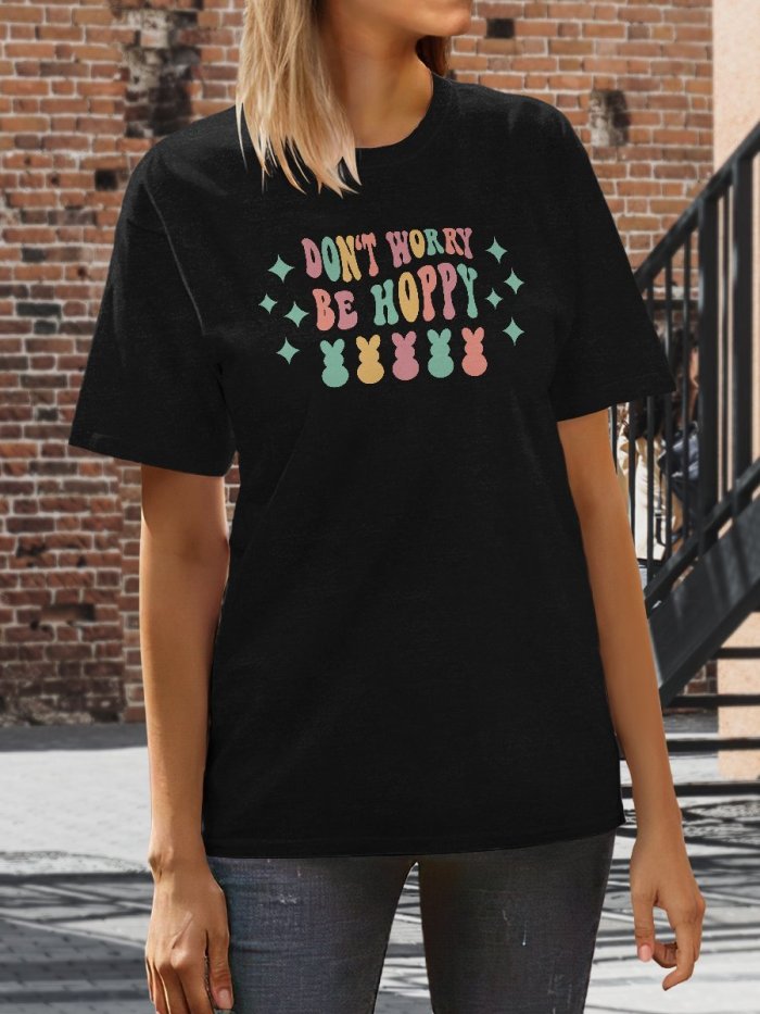 Don't Worry Be Hoppy Print Short Sleeve T-shirt