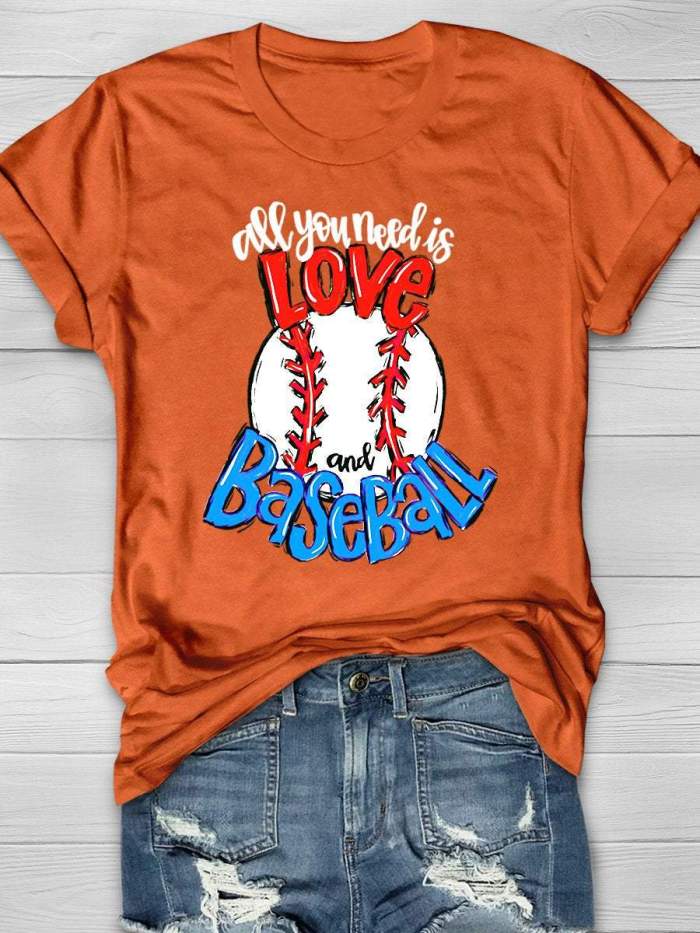 All You Need Is Love Baseball Print Short Sleeve T-shirt