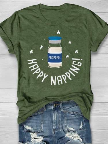 Happy Napping Print Short Sleeve T-shirt