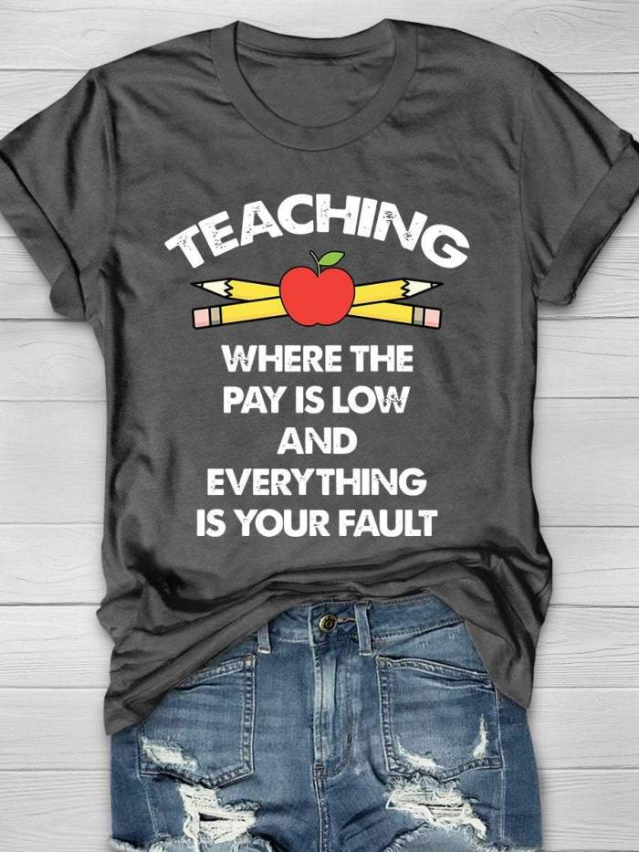 Funny Teacher Print Short Sleeve T-shirt