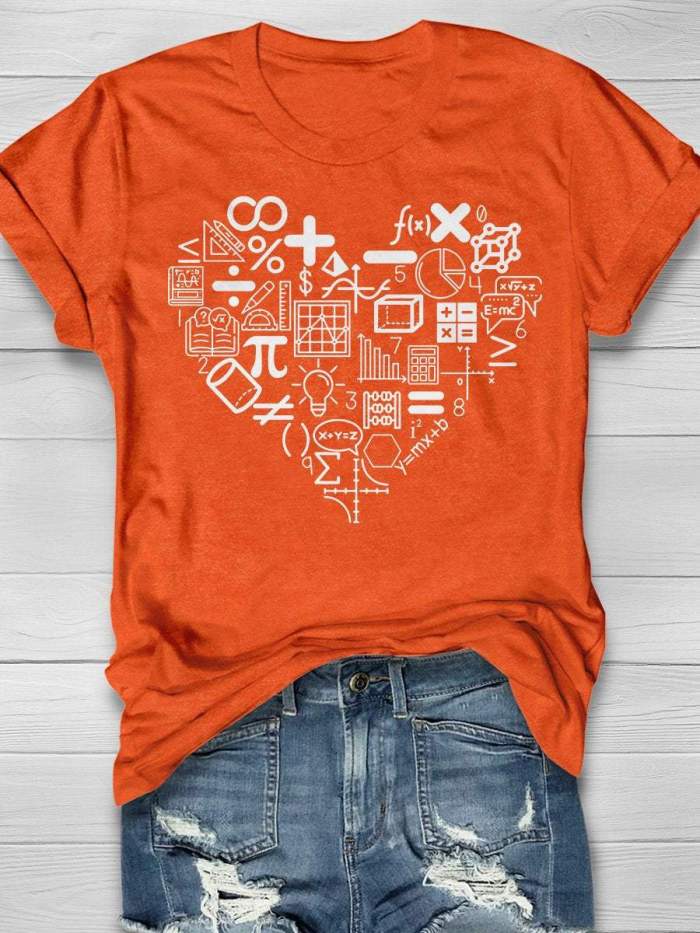 Math Heart Print Short Sleeve T-shirt