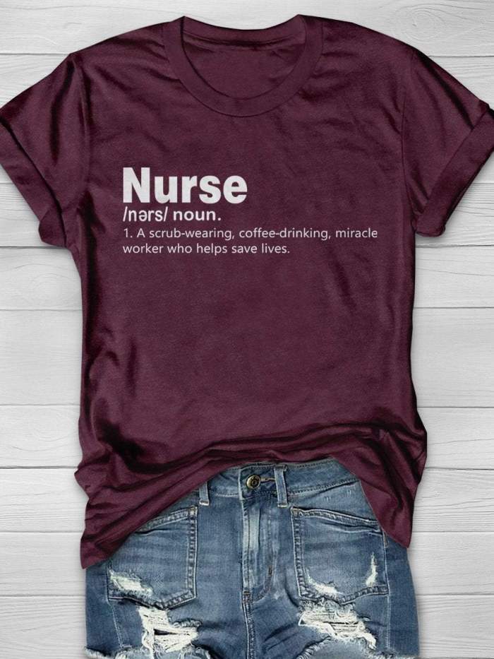 Nurse A Miracle Worker Funny Definition Print Short Sleeve T-shirt