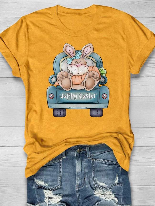 Happy Easter Truck Print Short Sleeve T-shirt