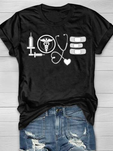Love Nurse Life Print Short Sleeve T-shirt