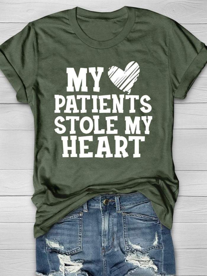 My Patients Stole My Heart Print Short Sleeve T-shirt